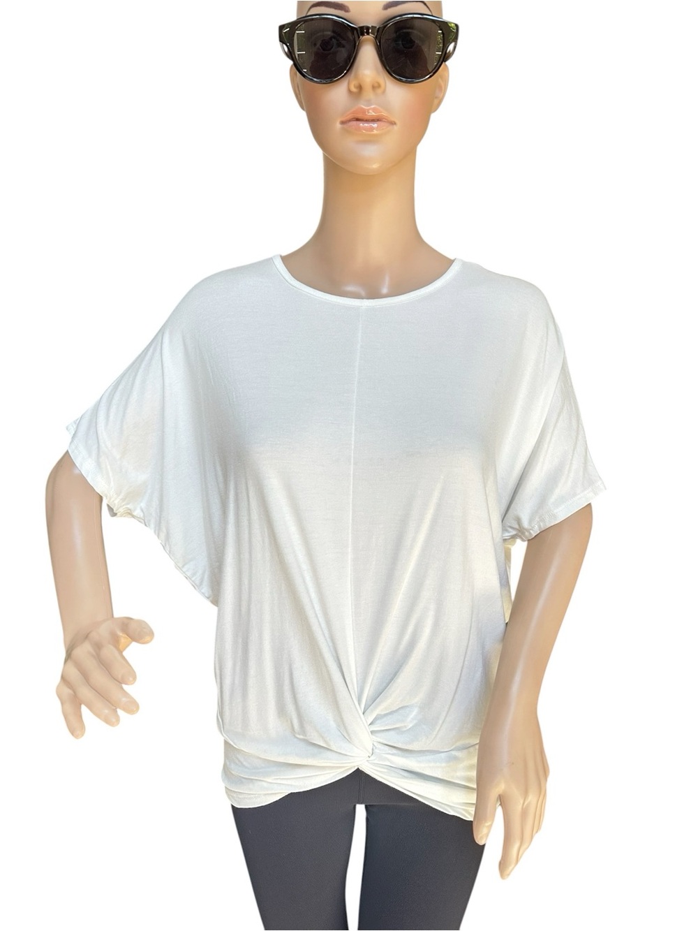 Gaze Off White Short-Sleeve Twist-Front Tee Tunic, NWT S